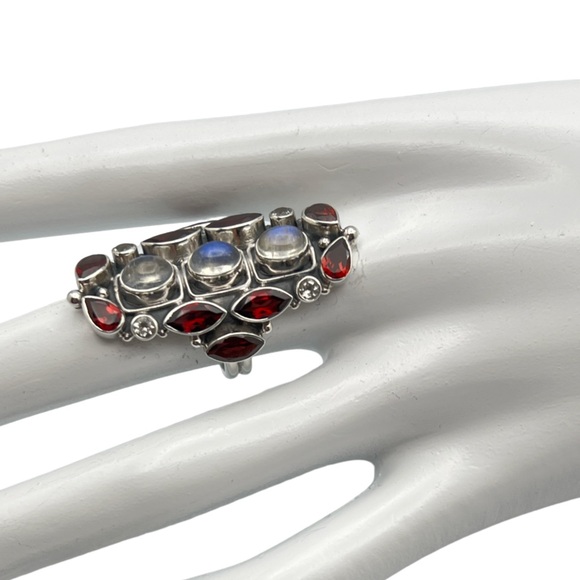 🌟NICKY BUTLER 925 Sterling Silver Moonstone Garnet Statement Ring Size 7… - Picture 10 of 16